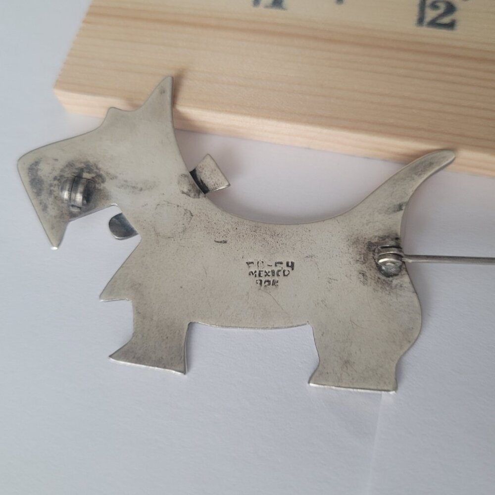 Scottie Terrier Dog Vintage Pin Sterling Silver Taxco Dog Lover Brooch - Picture 7 of 15